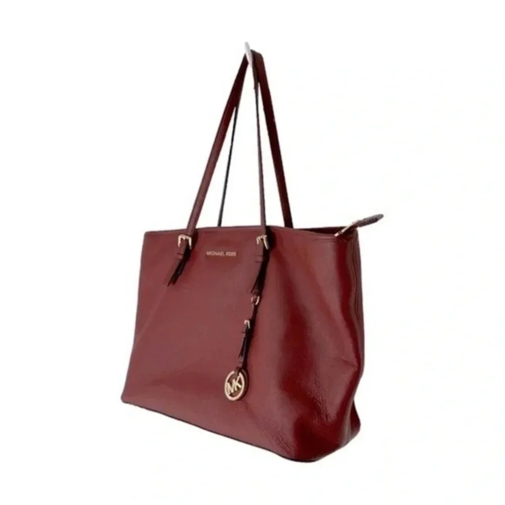 Michael Kors Tote Bag Large Burgundy Saffiano Leather‎ Jet Set Travel Zip Top